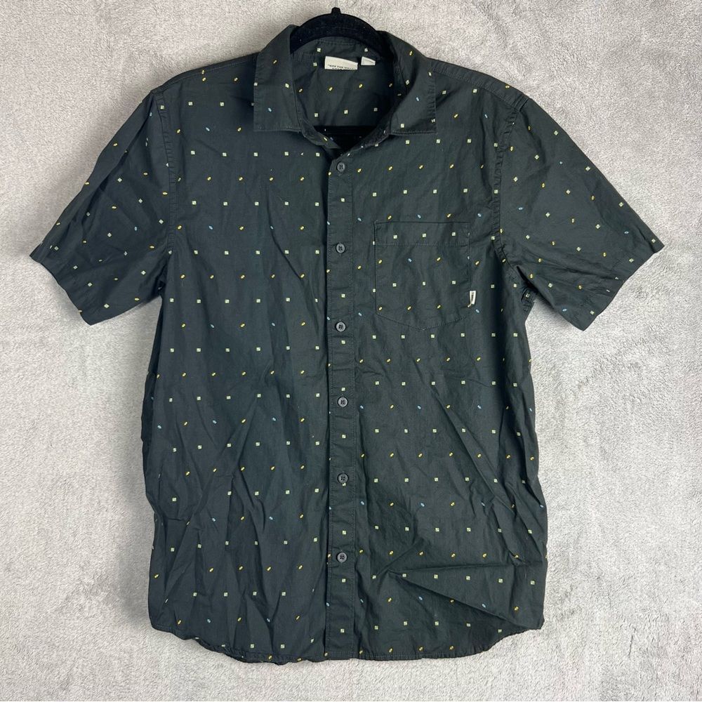 Vans Shirt Mens Medium Gray Button Front Short Sleeve Shirt Markful Woven